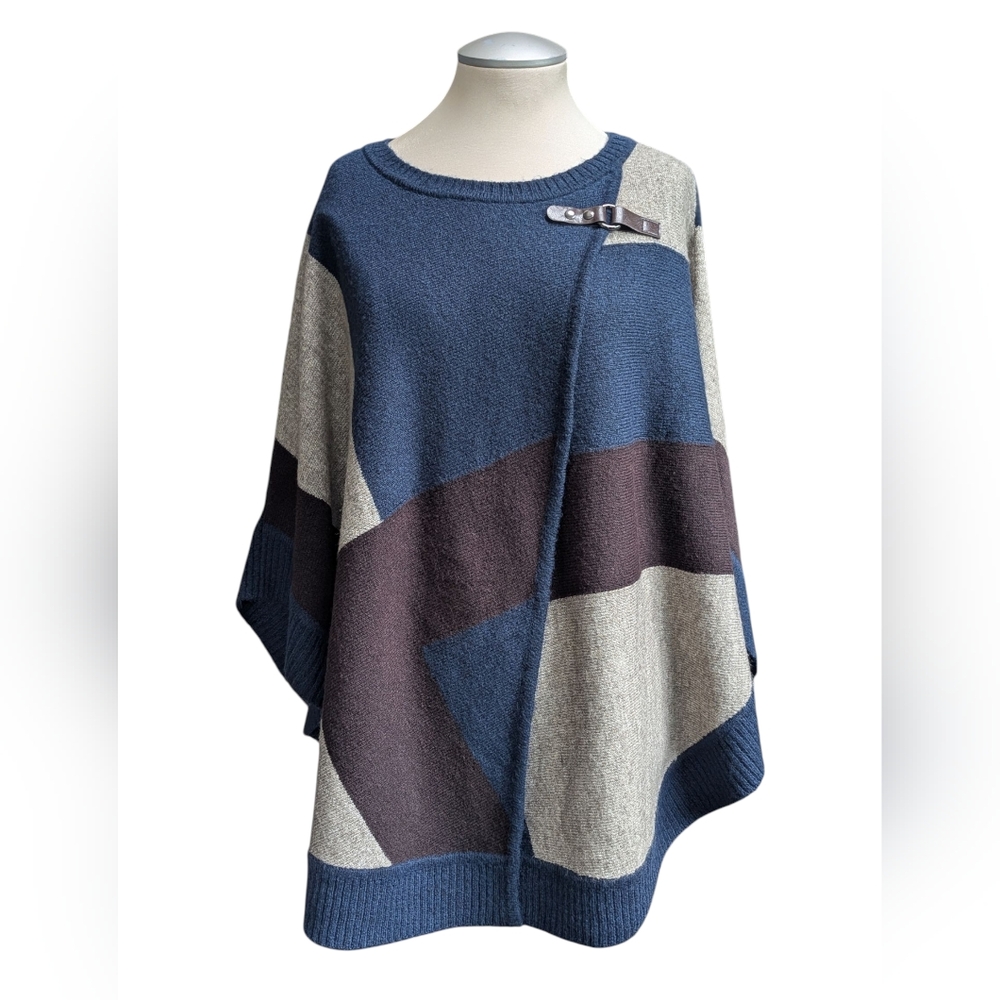 Cleo Blue and Gray Poncho Sweater
